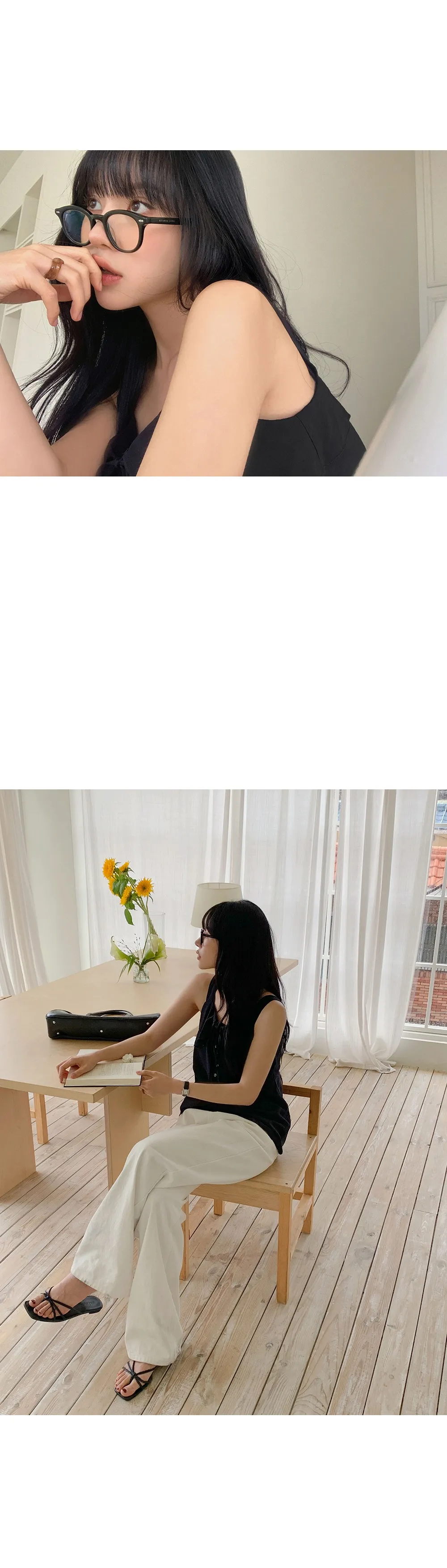 모뜨 프릴 리본 슬리브리스 블라우스