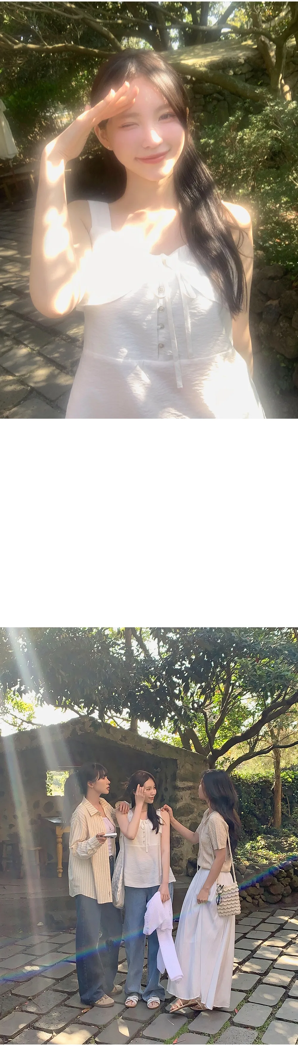 모뜨 프릴 리본 슬리브리스 블라우스