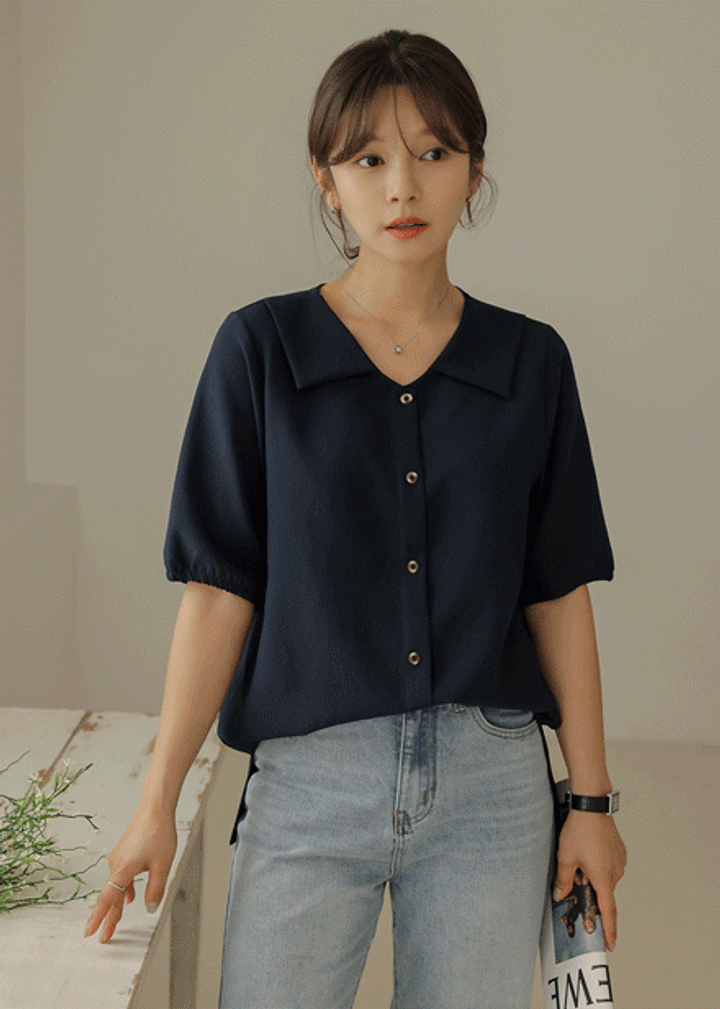 오텀 레터 카라 브이넥 BL